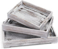Rustic Wooden Serving Tray with Handle - 3-Piece Set of Wooden Trays for Ottomans, Torched Whitewash Nesting Trays for Eating, Decoration, Coffee, Stackable Rectangular Breakfast Trays