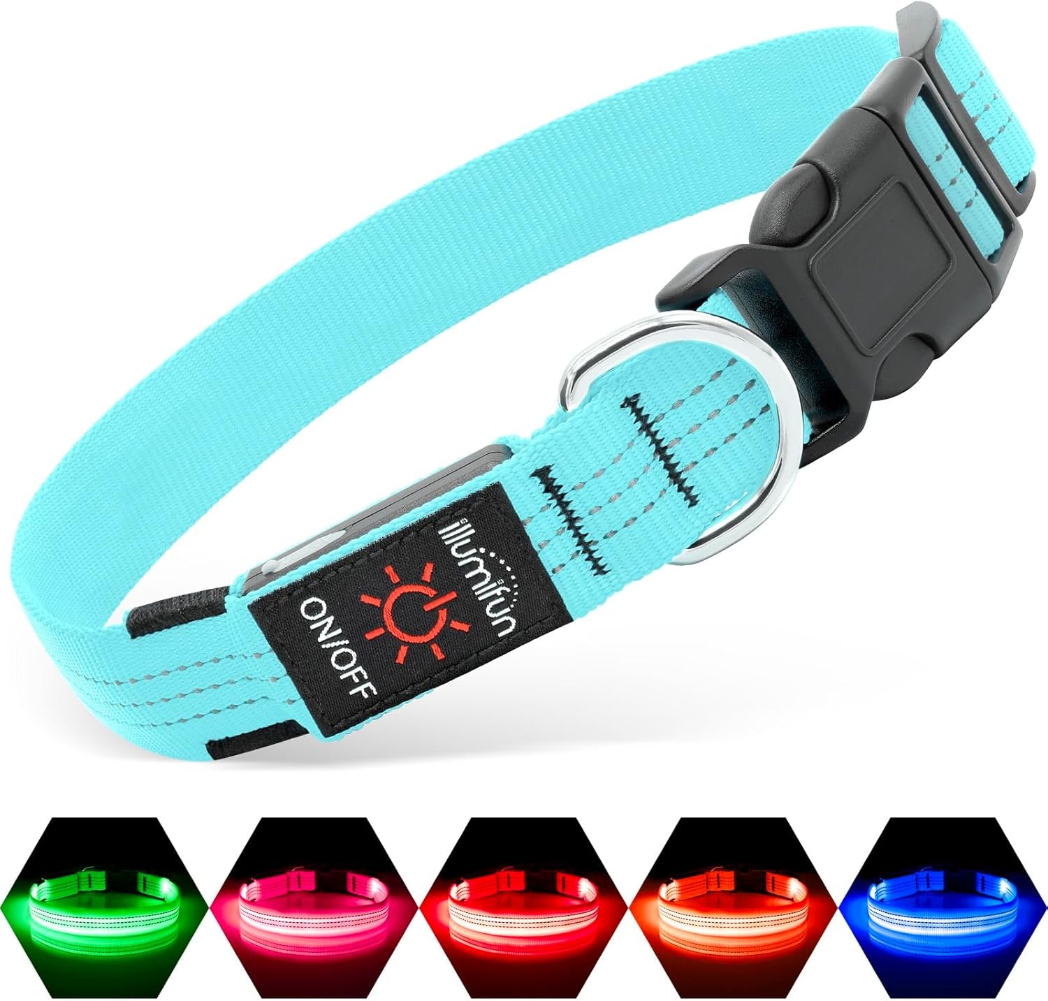 LED Dog Collar - USB Rechargeable Dog Light up Collar, Reflective Pet Collar Light Glow in the Dark (Blueⅲ, Medium)