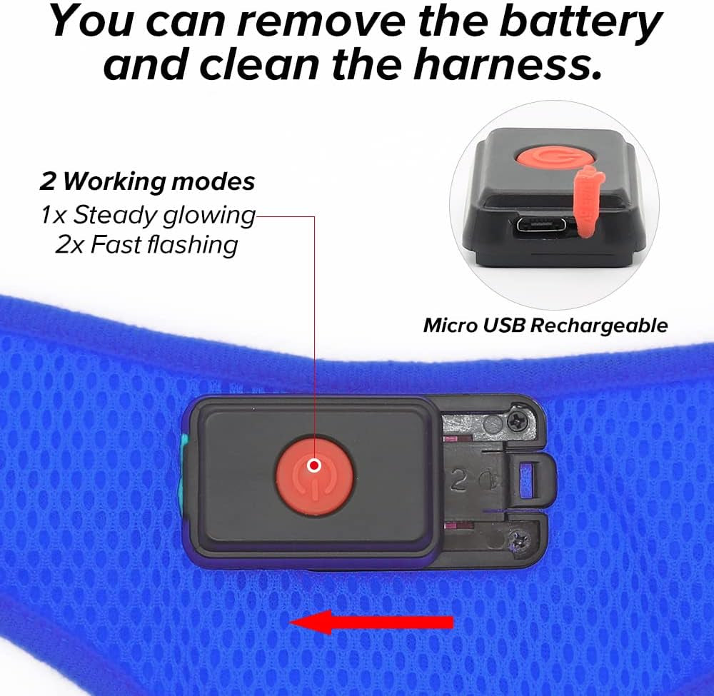 LED Dog Harness, Lighted up USB Rechargeable Pet Harness, Illuminated Reflective Glowing Dog Vest Adjustable Soft Padded No-Pull Suit for Small, Medium, Large Dogs (Blue, S)