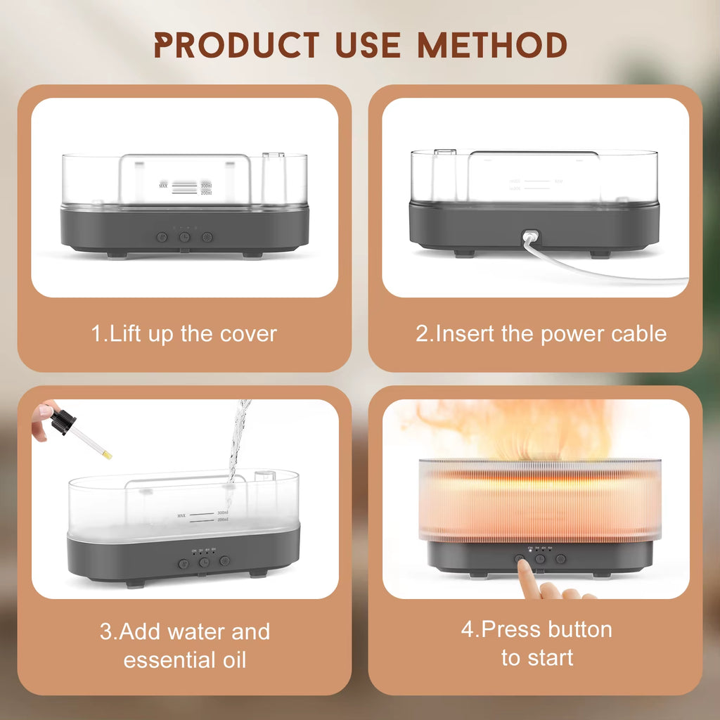 Air Humidifier Flame Essential Oils Humidifiers Home Aroma Humidifier Automatic Fragrance Diffuser with LED Light