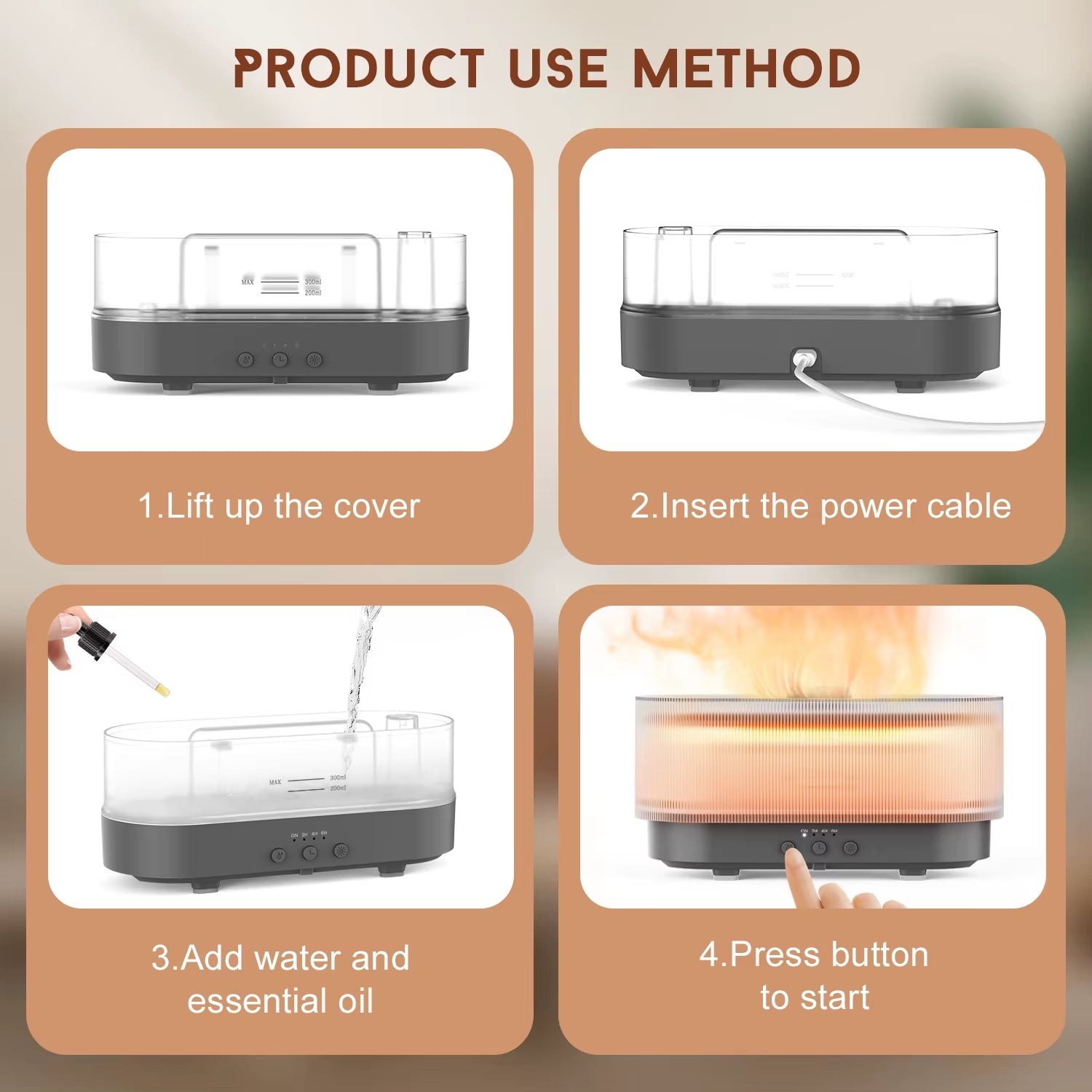 Air Humidifier Flame Essential Oils Humidifiers Home Aroma Humidifier Automatic Fragrance Diffuser with LED Light