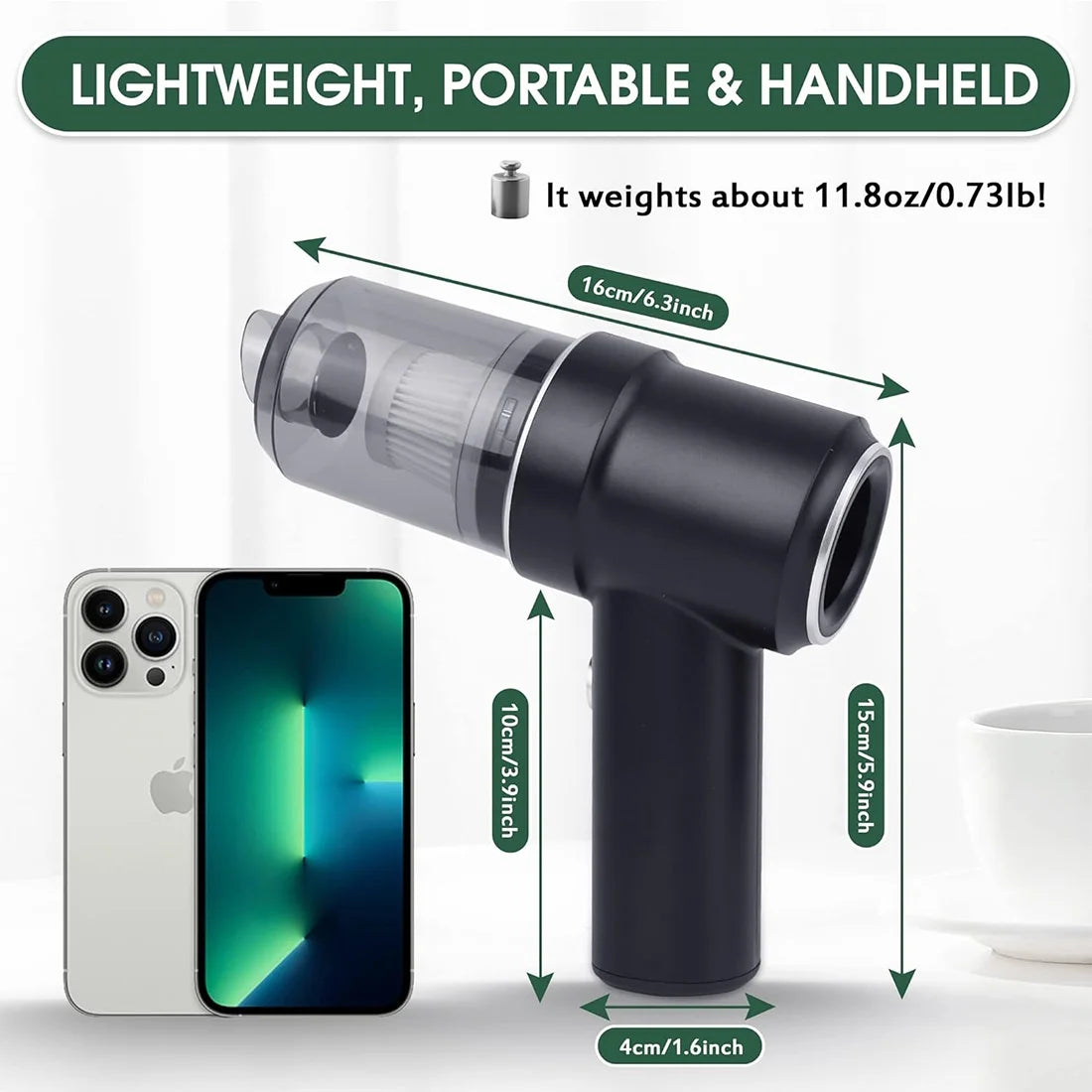 Handheld Vacuum Cordless, 8000PA Powerful Cyclonic Suction Vacuum Cleaner Duster, Car Vacuum Cleaner High Power, Portable Quick Charge Hand Vacuum with Washable HEPA Filter for Car