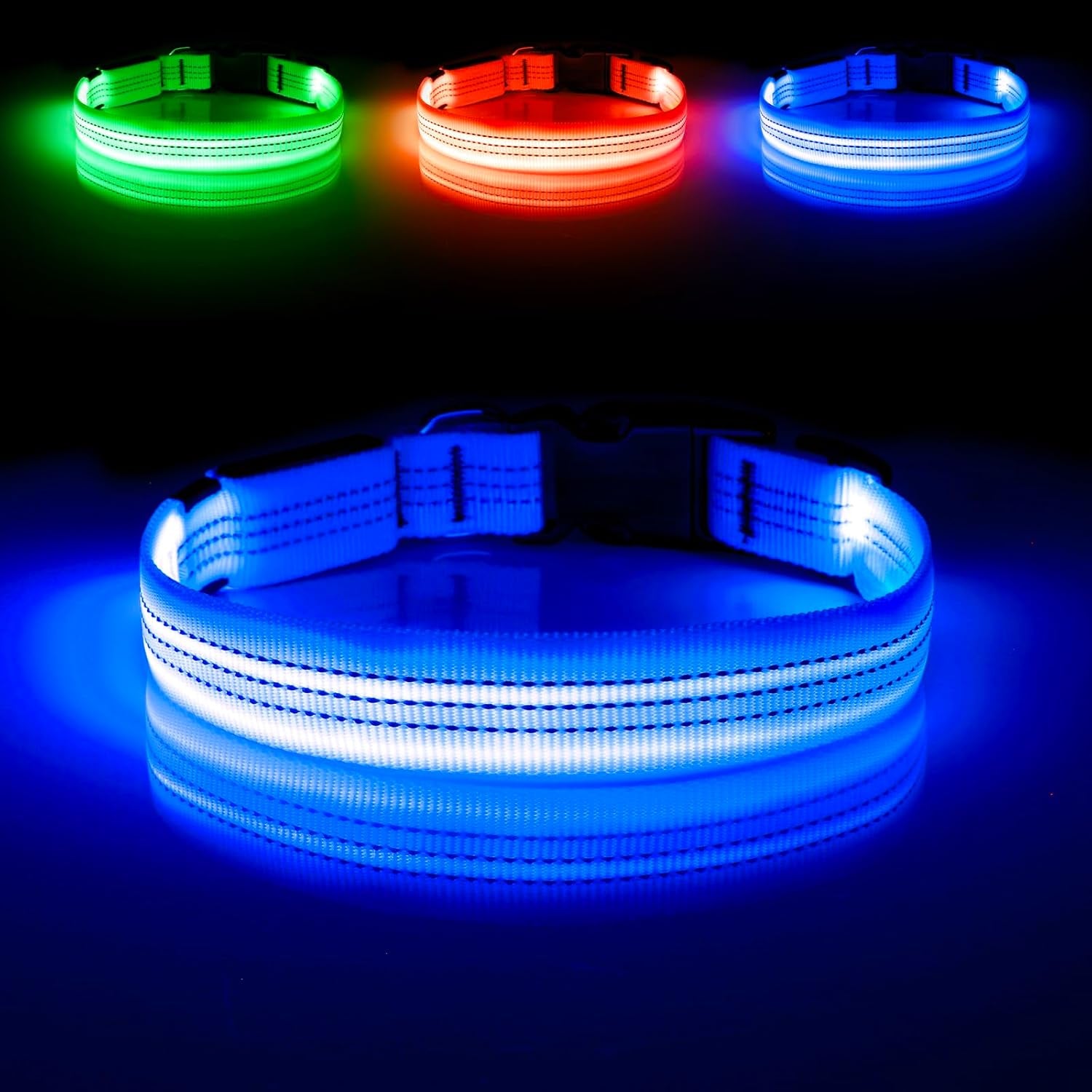LED Dog Collar - USB Rechargeable Dog Light up Collar, Reflective Pet Collar Light Glow in the Dark (Blueⅲ, Medium)