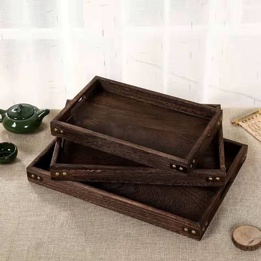 Handmade Wooden Tray with Handle Coffee Walnut Platter Decorative Kitchen Storage Tray Farmhouse Tea Cocktails Coffee Cup Tray