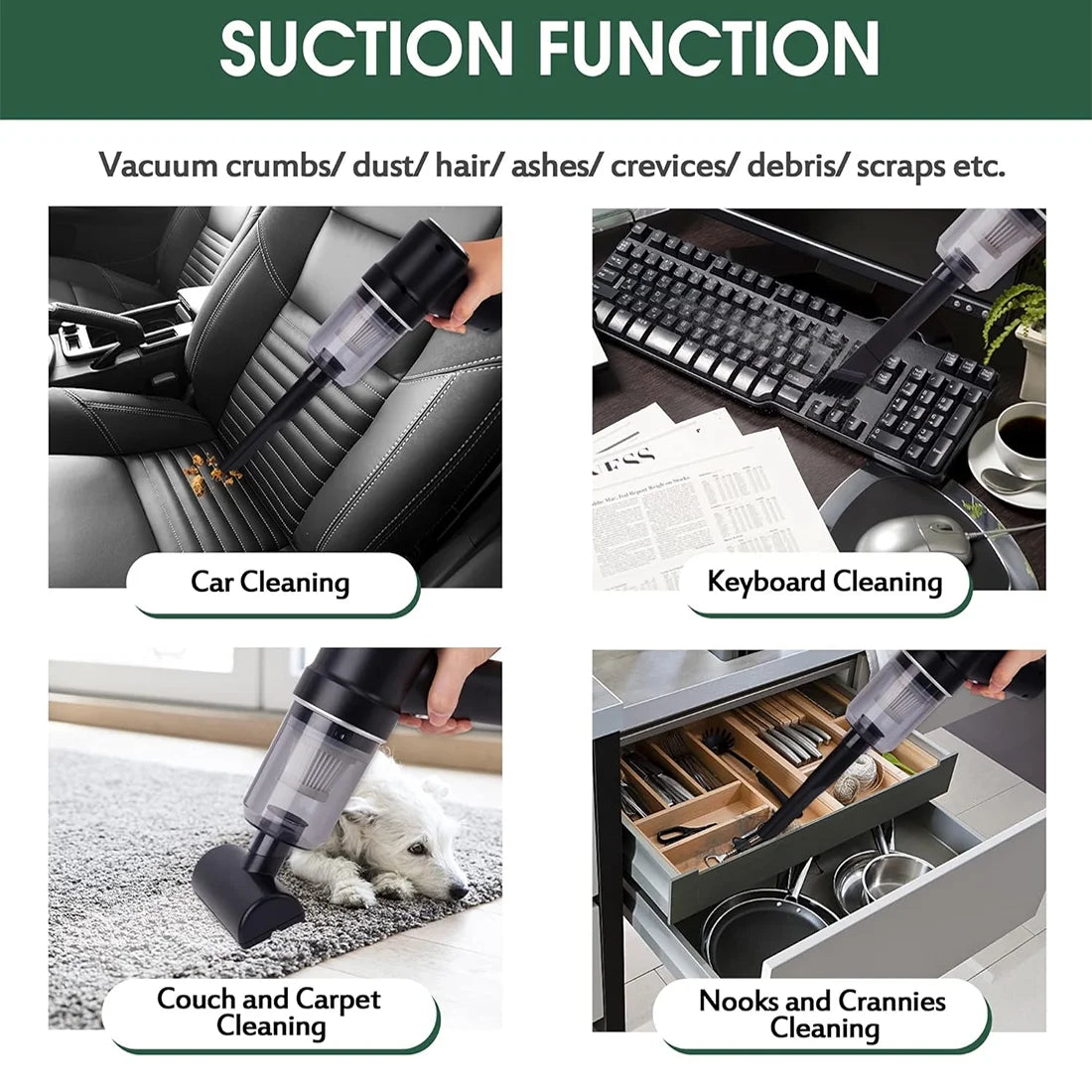 Handheld Vacuum Cordless, 8000PA Powerful Cyclonic Suction Vacuum Cleaner Duster, Car Vacuum Cleaner High Power, Portable Quick Charge Hand Vacuum with Washable HEPA Filter for Car